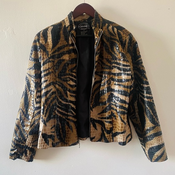 VINTAGE VINYL ANIMAL PRINT BIKER JACKET [JACKET ONLY] - Picture 3 of 6